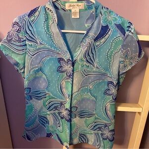 Funky floral sheer button up